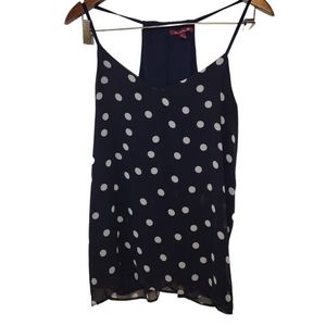 Navy Blue Tank Top With White Polka Dots - Size Large